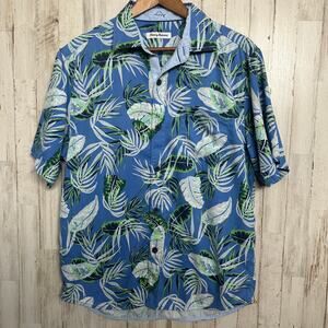 Tommy Bahama Mens Camp Shirt Silk Blend Medium Hawaiian Floral Vacation Travel